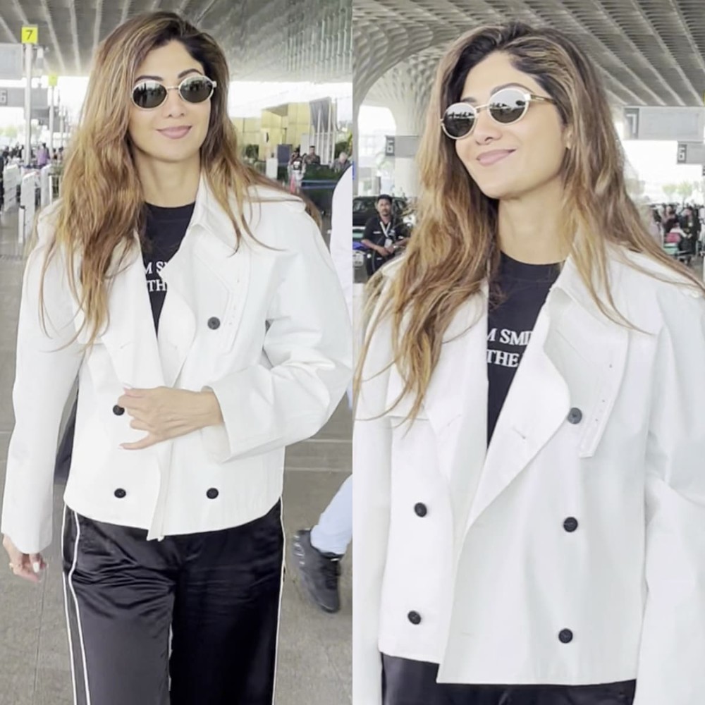 Travel Style: Shilpa Shetty Kundra keeps it comfy as she wears track pants with biker jacket at Mumbai airport 