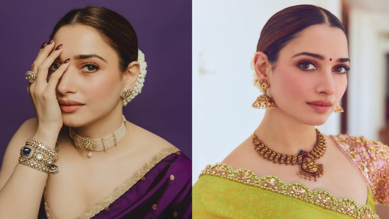 Tamannaah Bhatia-inspired jewelry ideas for new brides: From pearl choker to kundan necklace. PC: Gourab Ganguli, Ajay Kadam, Ishan Giri, Recall Pictures, Tamannaah Bhatia IG Tamannaah Bhatia