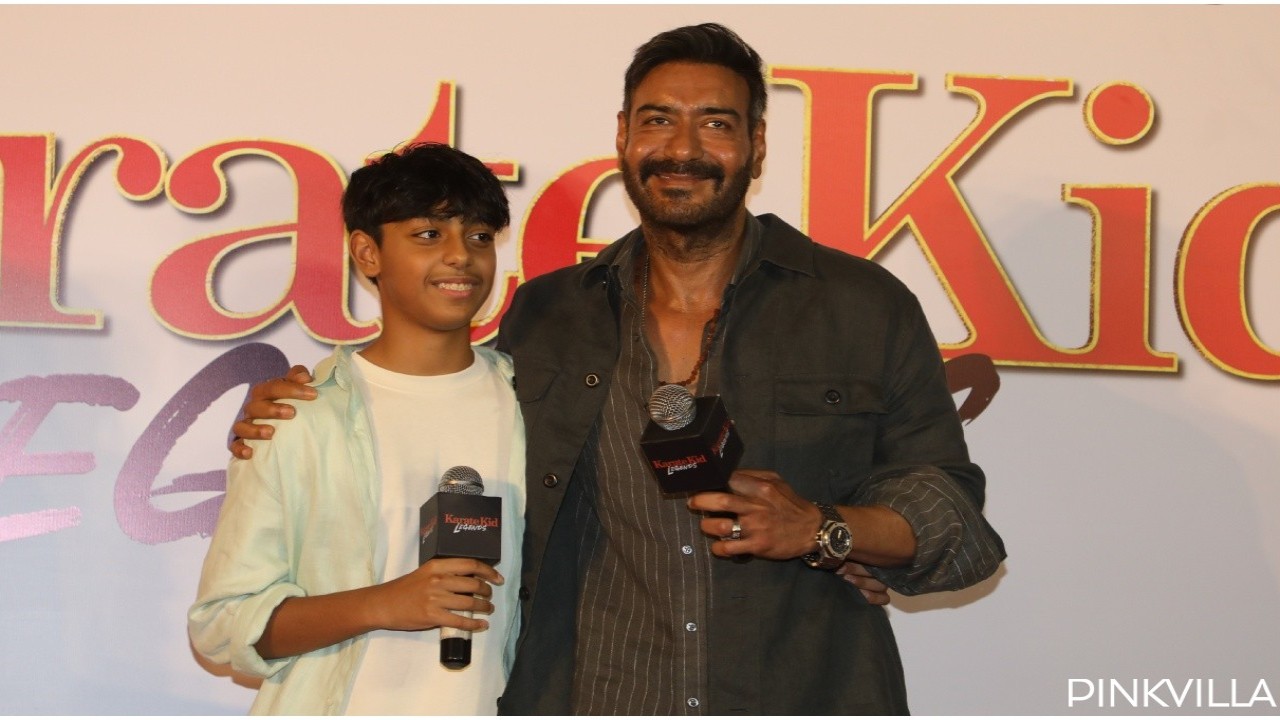 Ajay Devgn smiles wide as Yug repeats Singham dialogue from Karate Kid Legends Hindi trailer (Pic Courtesy: Viral Bhayani) Like father, like son: Ajay Devgn smiles wide as Yug repeats Singham dialogue from Karate Kid Legends Hindi trailer; WATCH