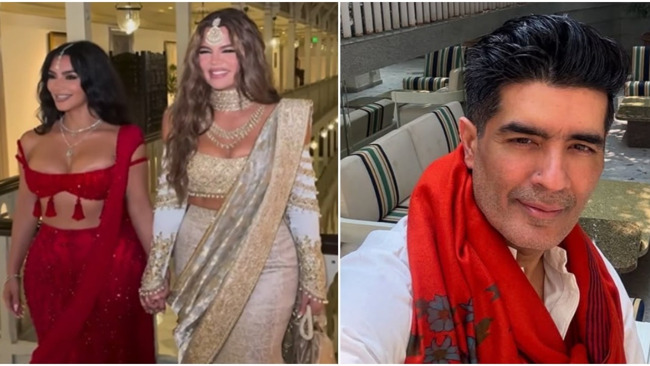 PC: Kim Kardashian, Manish Malhotra on Instagram Kim Kardashian, Khloe Kardashian's THIS side at Anant Ambani-Radhika Merchant's wedding has got Manish Malhotra mighty impressed