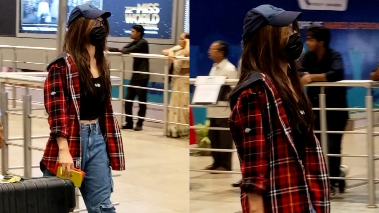 Sreeleela wears men’s hooded shirt with cool-girl fit for airport look, styles it effortlessly. PC: APH Images Sreeleela