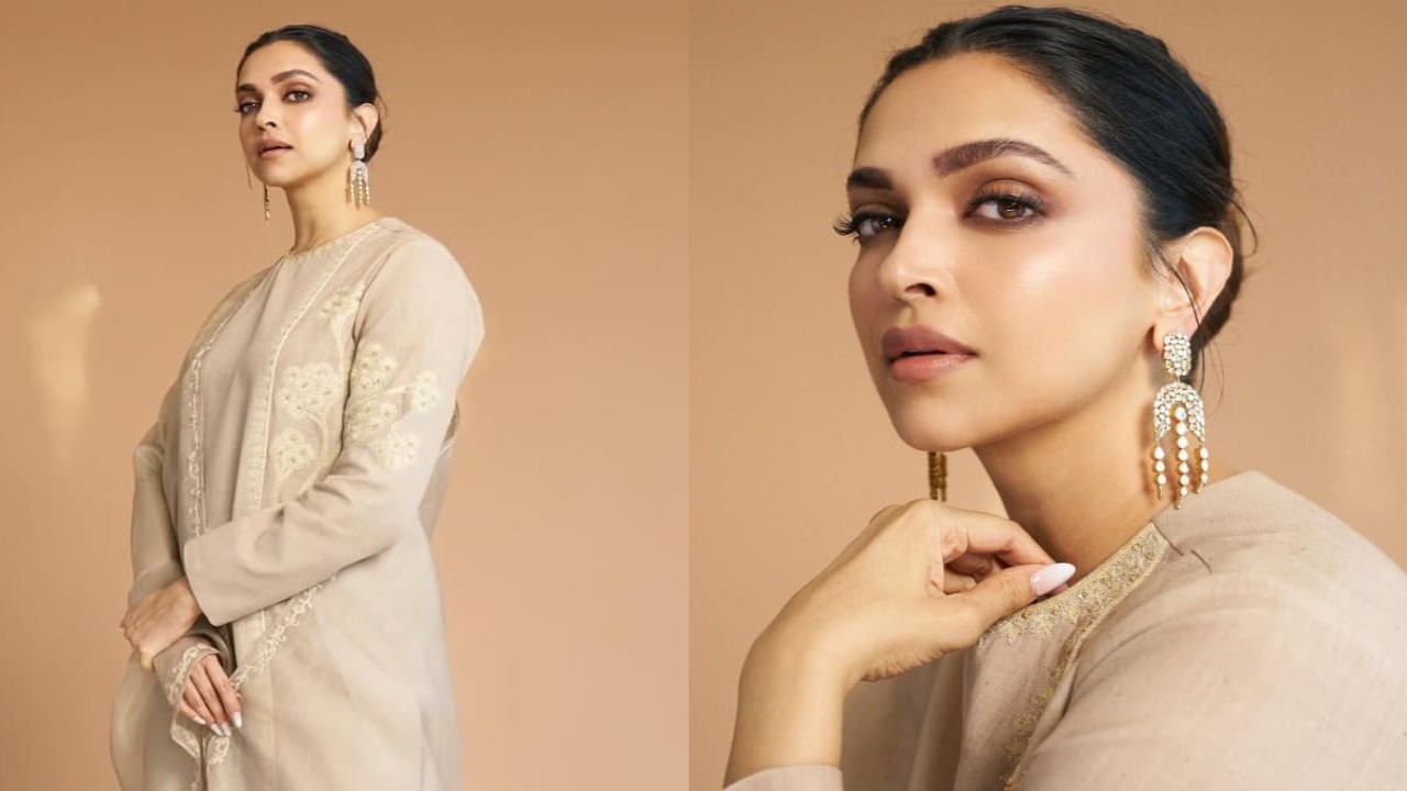 Deepika Padukone is back with new ethnic fashion inspo in beige kurta set and chandelier earrings for Waves 2025. PC: Deepika Padukone IG Deepika Padukone