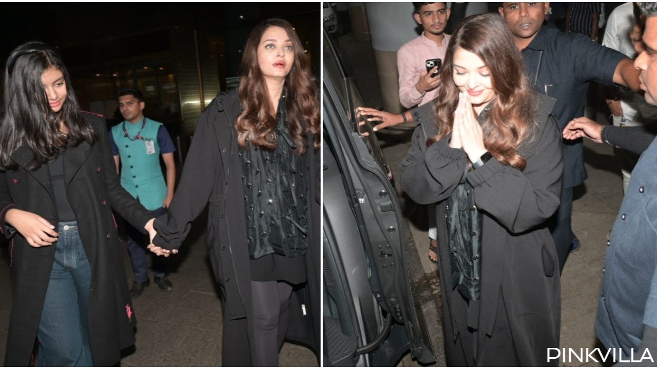 Cannes queen Aishwarya Rai Bachchan and daughter Aaradhya twin in black as they return ...