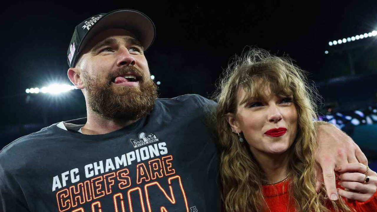 Travis Kelce and Taylor Swift via Getty Images Getty Images