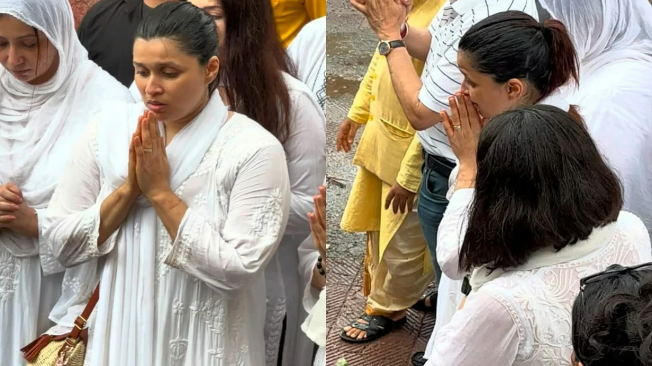 Mannara Chopra and her sister Mitali cry inconsolably at their father’s last rites (Pic Credit: Pinkvilla) Mannara Chopra