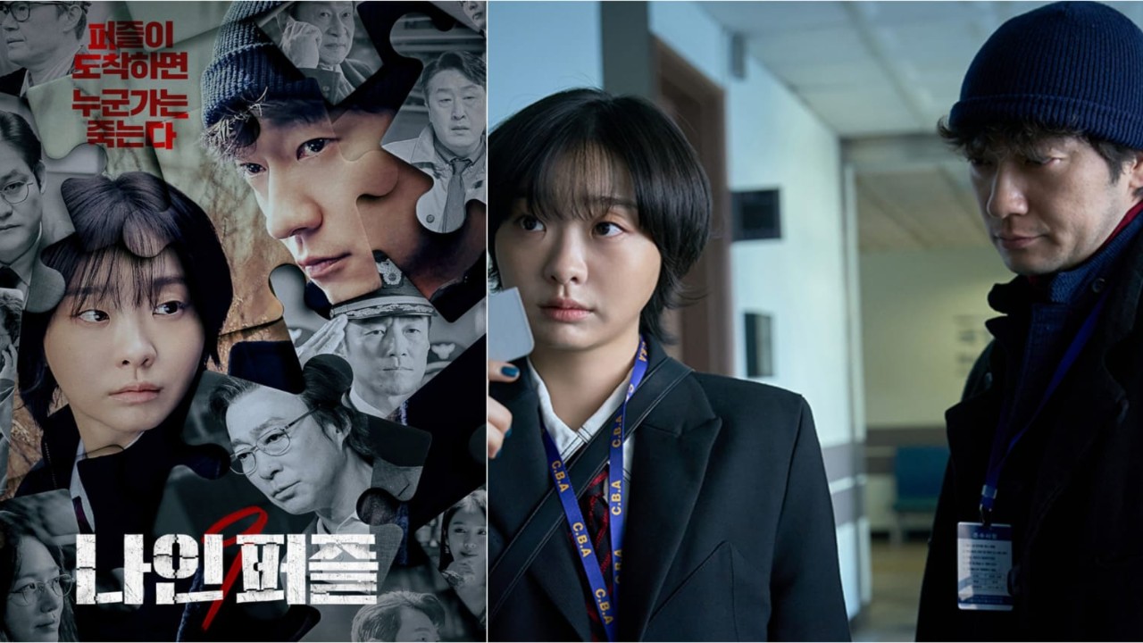 Nine Puzzles poster, Kim Da Mi and Son Suk Ku: Courtesy of Disney+ Nine Puzzles poster, Kim Da Mi and Son Suk Ku: Courtesy of Disney+
