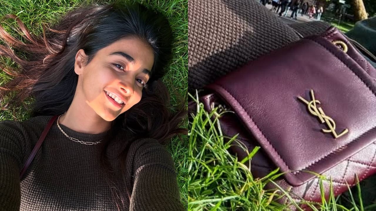 Pooja Hegde sunbathes with Rs 1,30,400 YSL bag and serves travel fashion goals in knitwear sweater. PC: Pooja Hegde IG