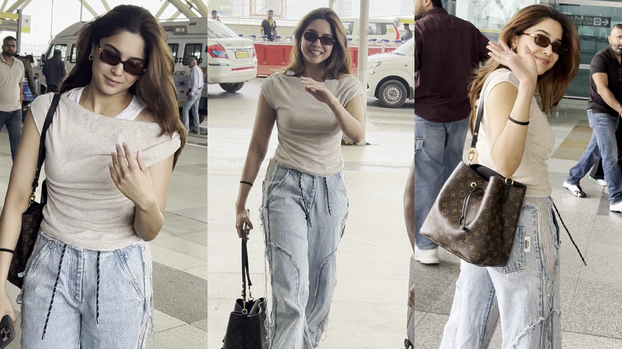 Sharvari carries Rs 2,12,000 LV bag to the airport while Jacqueline serves two major airport fashion looks. PC: Bablu, APH Images, Varinder