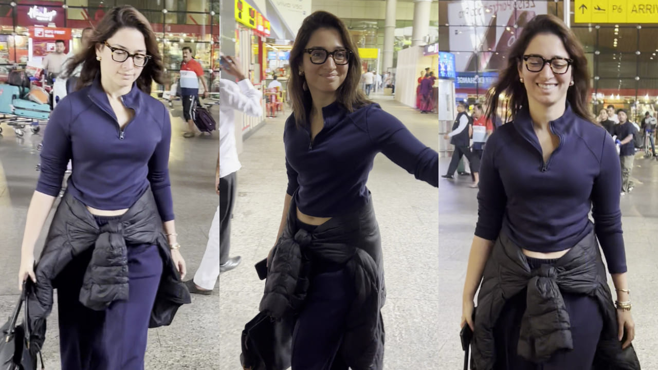 Tamannaah Bhatia normalizes lazy and no-makeup airport look, wears nerdy glasses. PC: APH Images