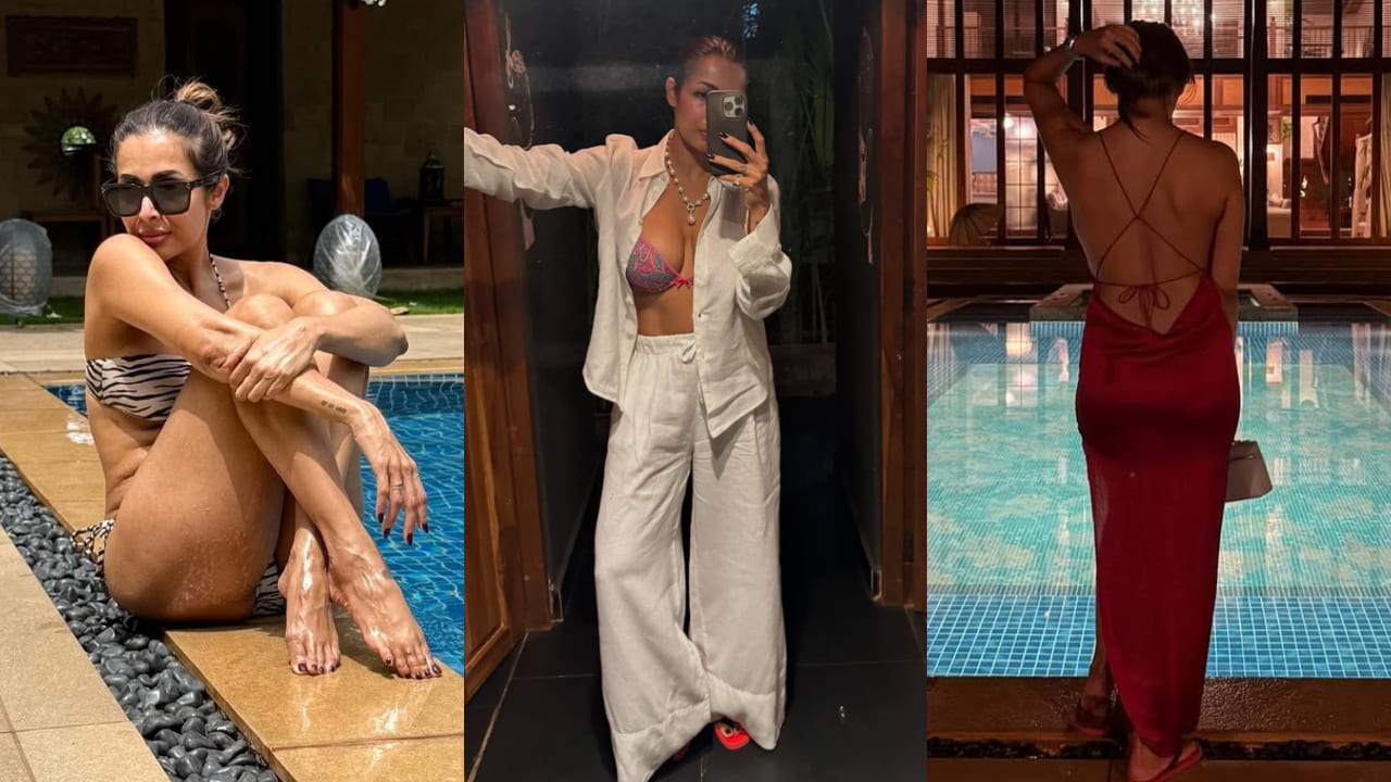 Malaika Arora makes 50s look fabulous in Rs 14,000 backless red slip dress on her Goa Getaway. PC: Malaika Arora IG