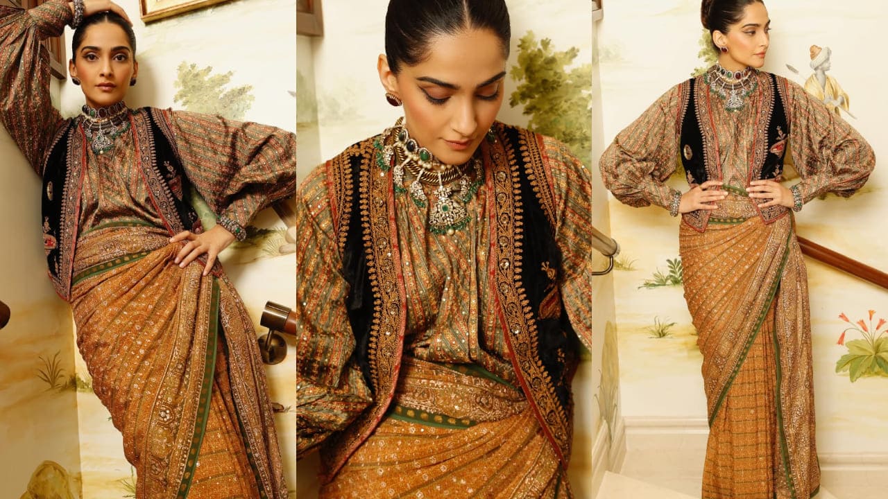 5 fusion saree ideas to steal from Sonam Kapoor’s wardrobe . PC: Dinesh Ahuja, Aviraj Singh, Moeez Ali, Sheldon Santos, The House Of Pixels, Sonam Kapoor IG