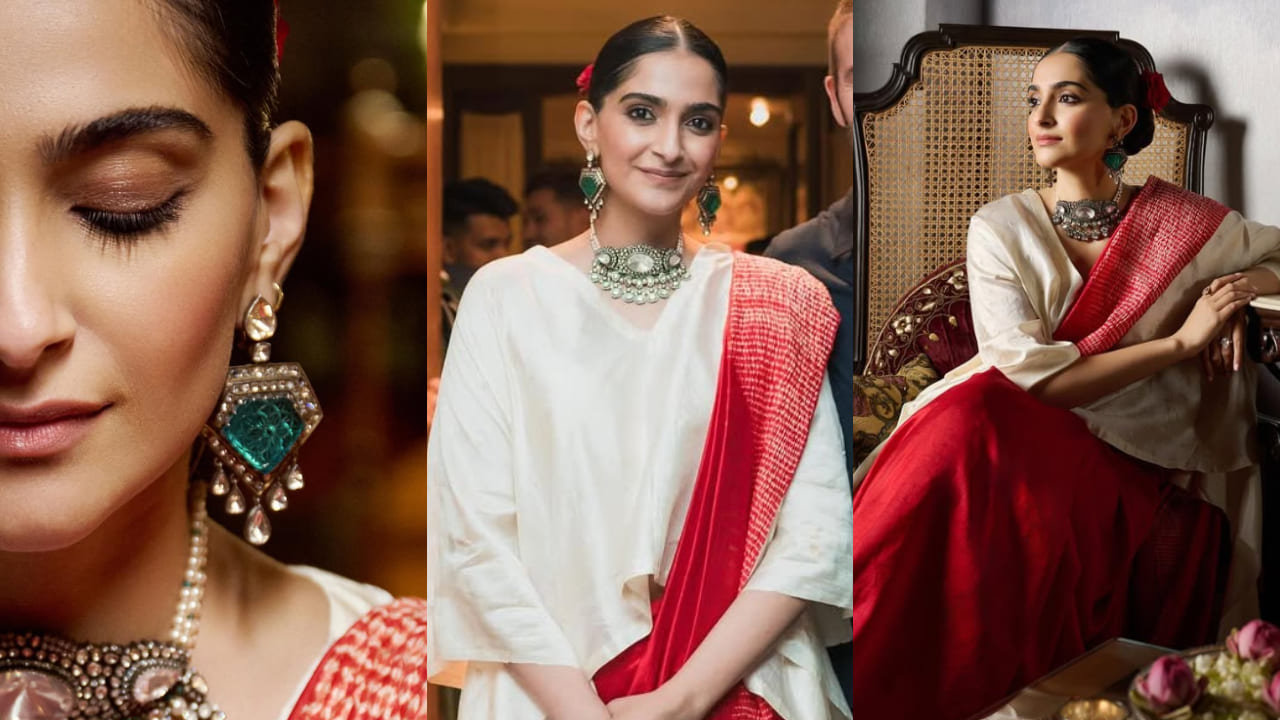 5 fusion saree ideas to steal from Sonam Kapoor’s wardrobe . PC: Dinesh Ahuja, Aviraj Singh, Moeez Ali, Sheldon Santos, The House Of Pixels, Sonam Kapoor IG