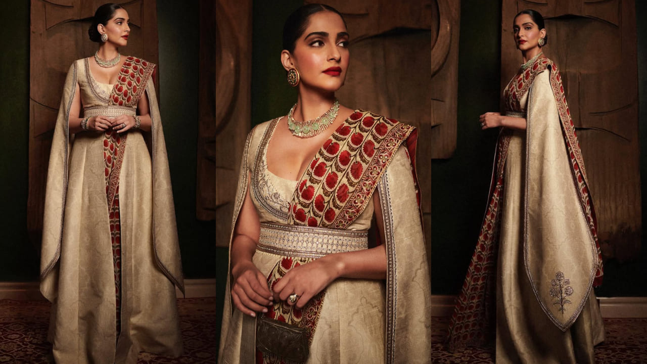 5 fusion saree ideas to steal from Sonam Kapoor’s wardrobe . PC: Dinesh Ahuja, Aviraj Singh, Moeez Ali, Sheldon Santos, The House Of Pixels, Sonam Kapoor IG