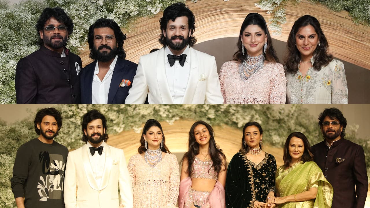 mahesh babu, ram charan, suriya and yash at wedding reception of akhil akkineni