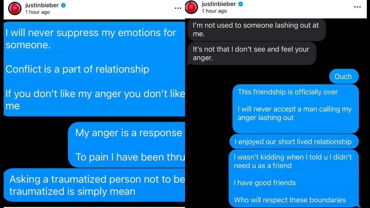 Justin Bieber texts: courtesy of Justin Bieber's Instagram