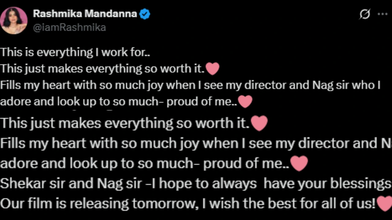 Rashmika Mandanna's Tweet (PC: Rashmika Mandanna, X)