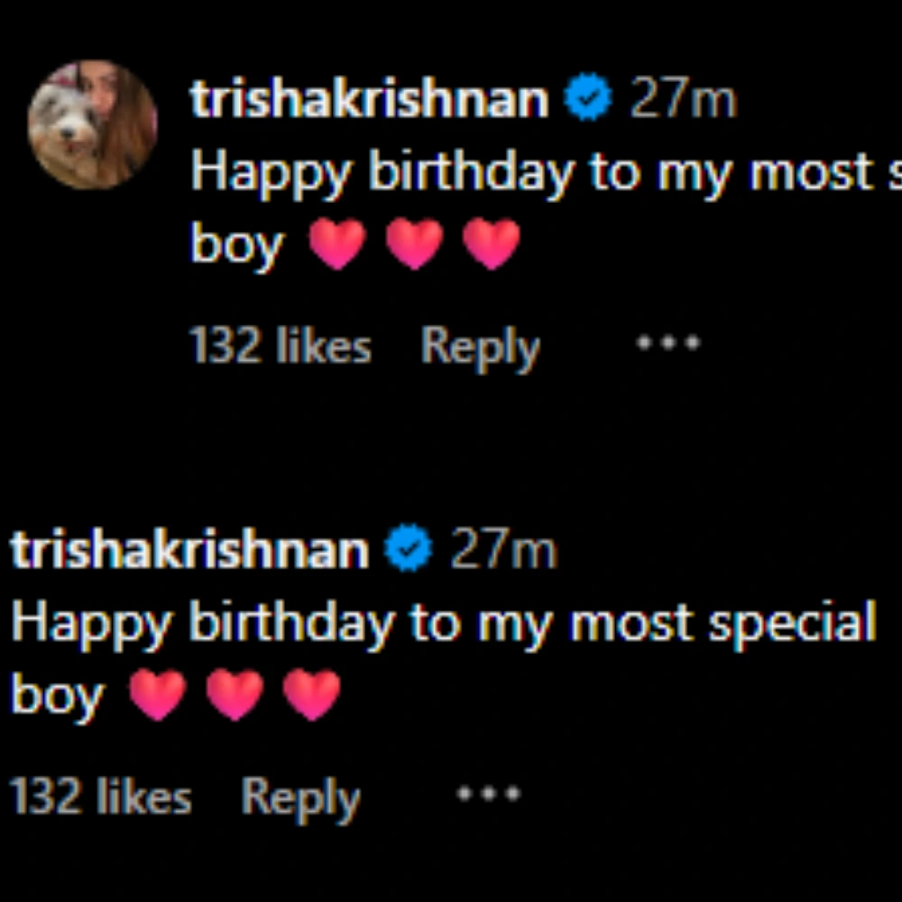 Trisha Krishnan's bday wish (PC: Aarti Ravi, IG)