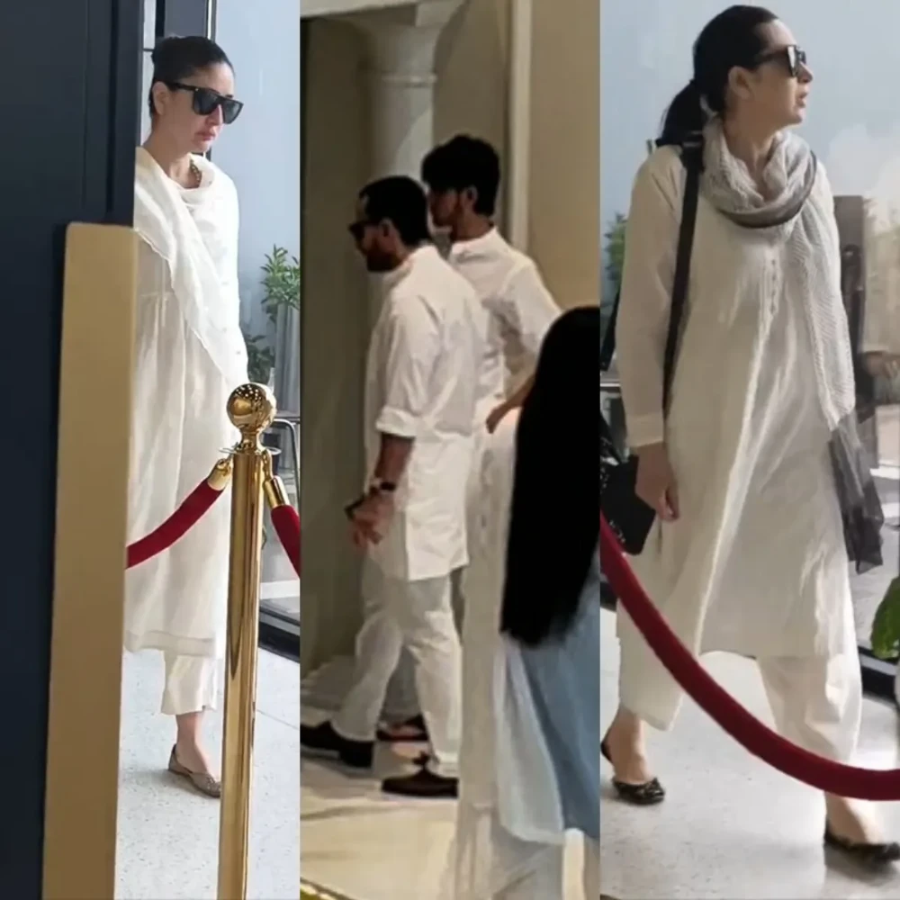 Karisma Kapoor arrives at ex-husband Sunjay Kapur's prayer meet in Delhi with Kareena Kapoor and Sai Ali Khan