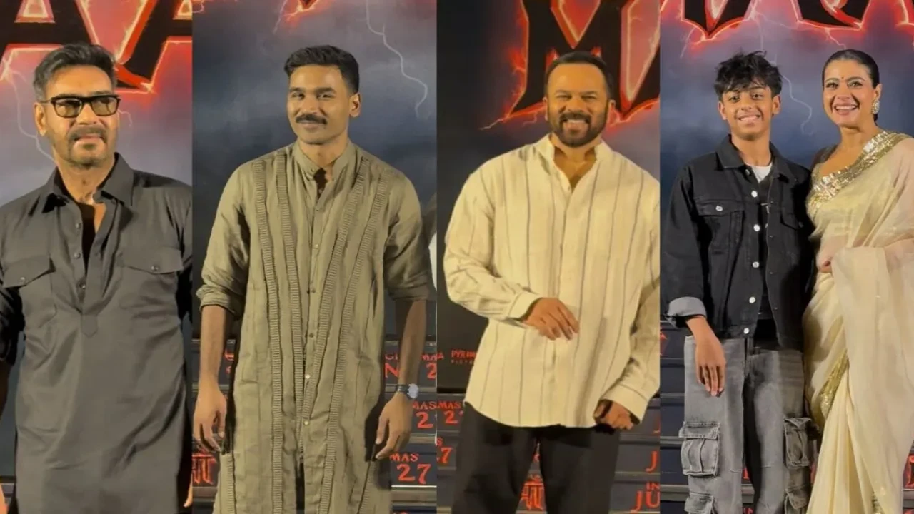 Maa Movie Premiere: Ajay Devgn, Dhanush, Rohit Shetty come together to celebrate Kajol's upcoming film (Credits: Pinkvilla) Kajol, Yug,