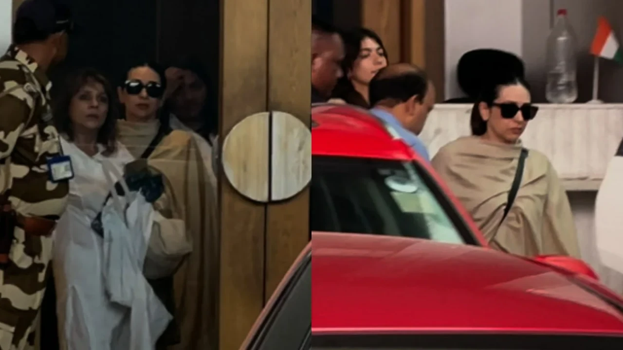 Karisma Kapoor returns to Mumbai with kids after attending ex-husband Sunjay Kapur's 2nd prayer meet (Pic Credit: Pinkvilla) Karisma Kapoor