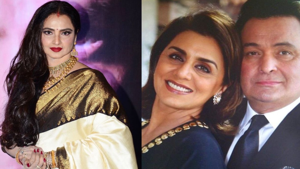 Picture Courtesy: Pinkvilla/Neetu Kapoor Instagram When Rekha attended Rishi Kapoor-Neetu Kapoor's wedding flaunting sindoor and sparked endless gossip