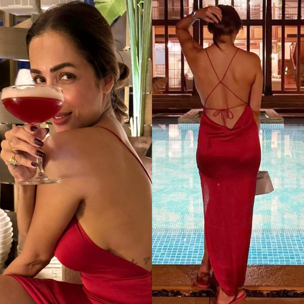 Malaika Arora makes 50s look fabulous in Rs 14,000 backless red slip dress on her Goa Getaway 