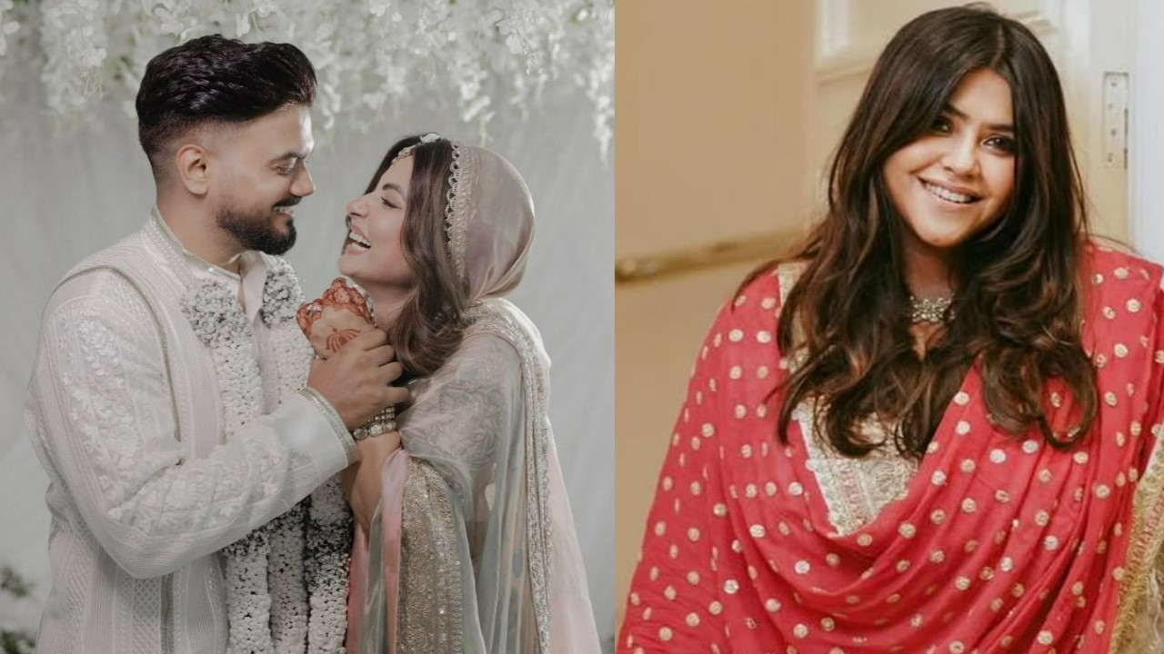 Ektaa Kapoor, Bipasha Basu and industry friends congratulate Hina Khan and Rocky Jaiswal (Pic Credit: Knotting Bells, Deepika Sharma) Hina Khan and Rocky Jaiswal get married