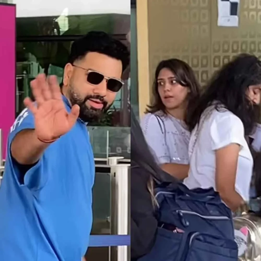 PICS: Rohit Sharma with wife Ritika Sajdeh, kids Ahaan and Samaira clicked at Mumbai airport as family heads for vacation