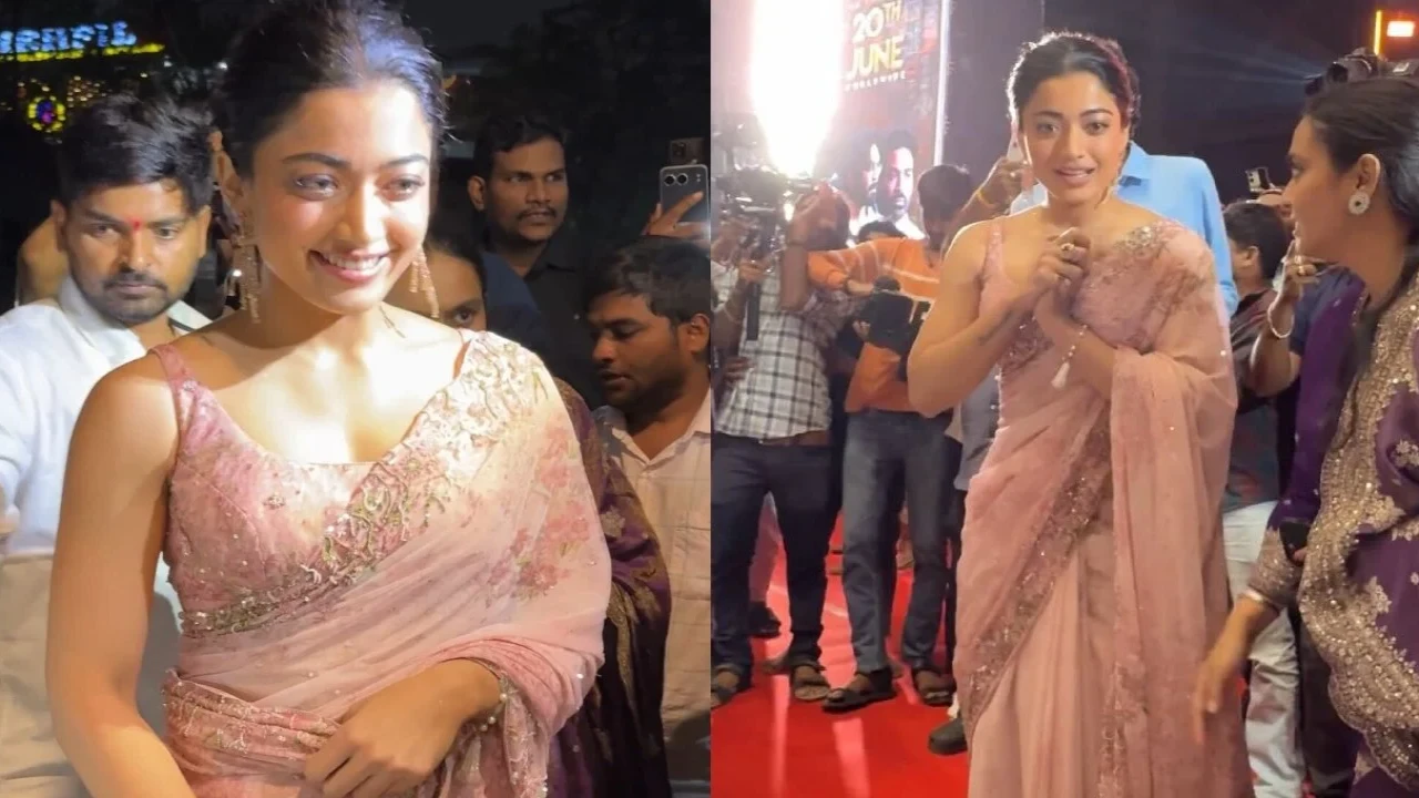 Rashmika Mandanna makes a desi move in Rs 1,60,000 Anita Dongre blush embroidered saree for Kuberaa promotions Rashmika Mandanna makes a desi move in Rs 1,60,000 Anita Dongre blush embroidered saree for Kuberaa promotions