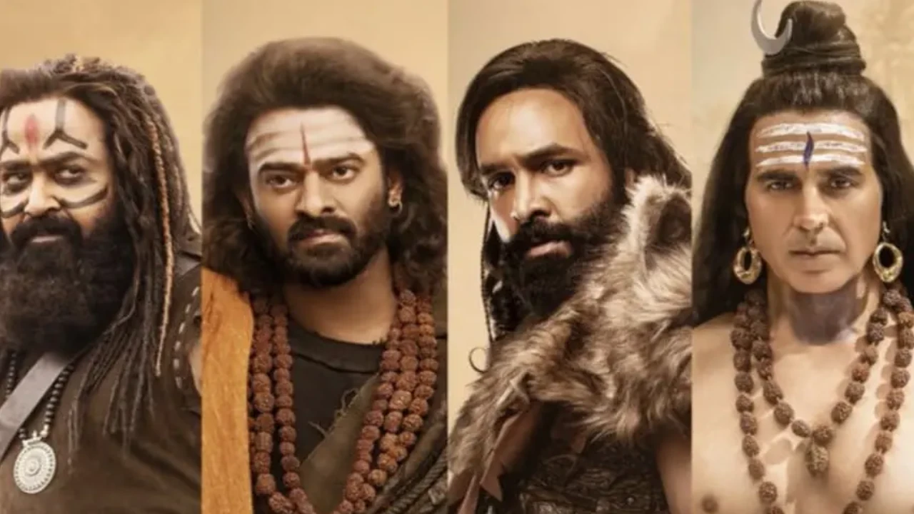 Mohanlal, Prabhas, Vishnu Manchu and Akshay Kumar in Kannappa (image courtesy of 24 Frames Factory) Kannappa