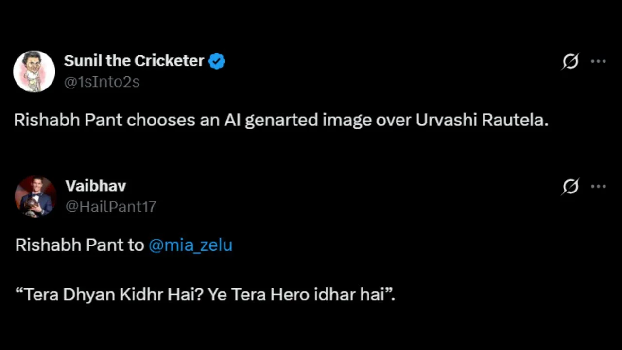 Fan reaction tweets about Rishabh Pant and Mia Zelu (via X/Twitter) 
