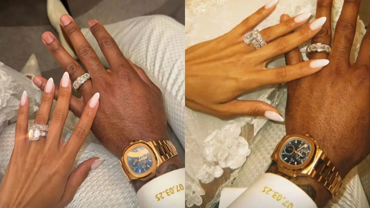 Jilly Anais & Deshaun Watson's wedding rings and clothes (via their Instagram stories)