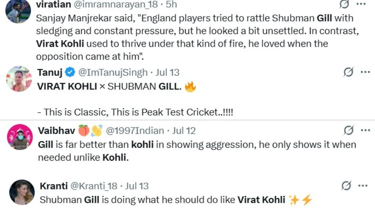 Shubman Gill vs Virat Kohli tweets (via X/Twitter)