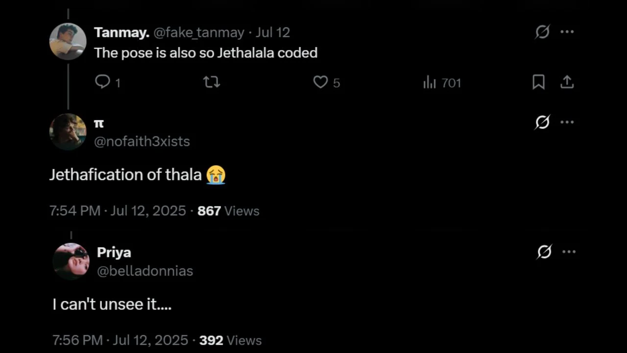 Jethalal-Dhoni comparisons (via X/Twitter)