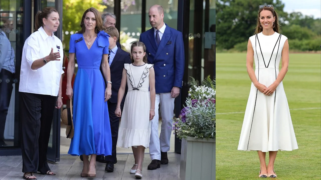 Sally Ambrose, Kate Middleton, Princess Charlotte, & Prince William (via Getty Images)