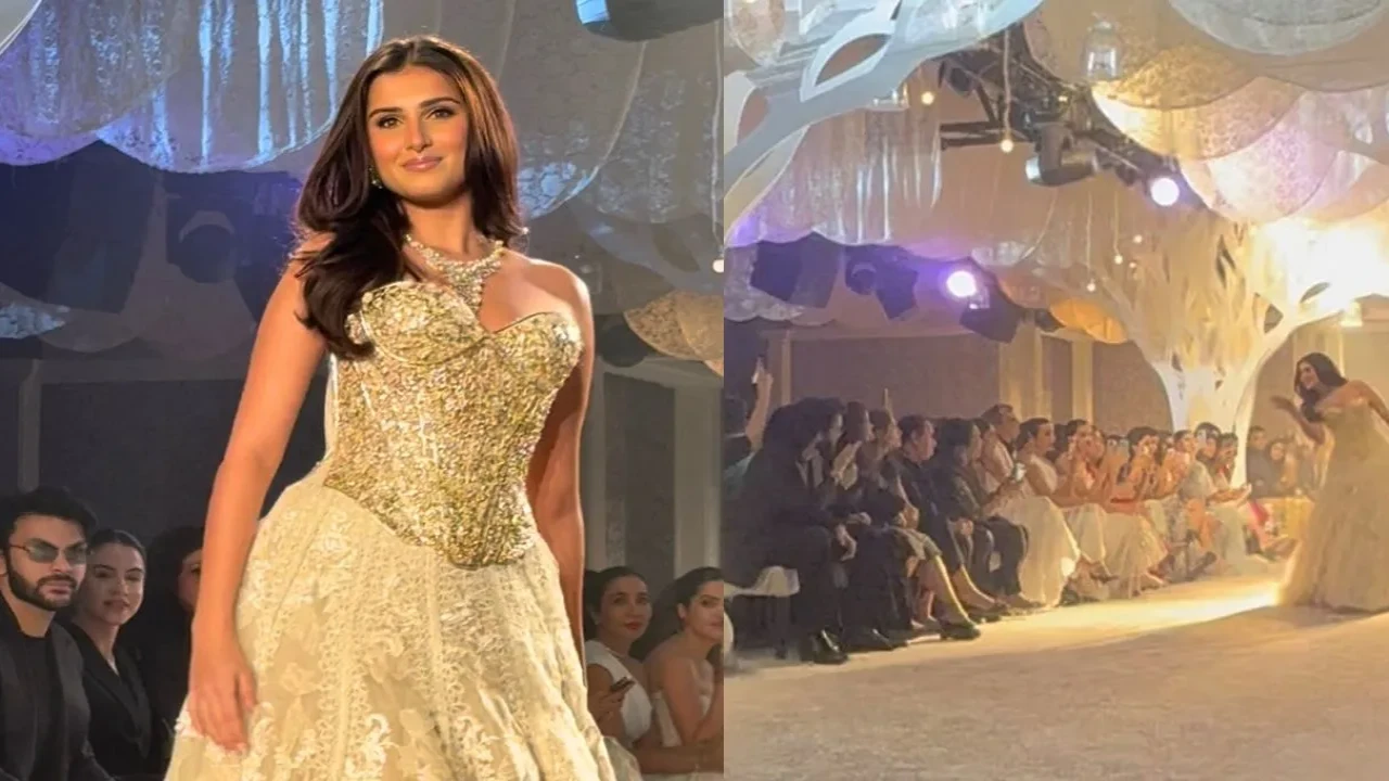 Veer Pahariya gives flying kiss to rumored gf Tara Sutaria, mesmerised watching her walk the ramp (Credits: APH) Tara Sutaria, Veer Pahariya