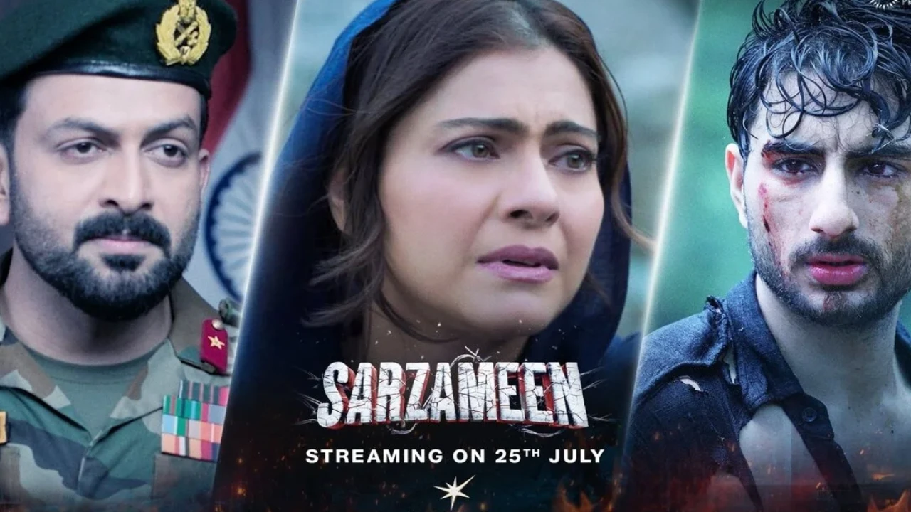 Sarzameen is an honestly told story about a son who doesn't get the desired love from his soldier father (Credit: Dharma Movies) Prithviraj Sukumaran, Kajol, Ibrahim Ali Khan