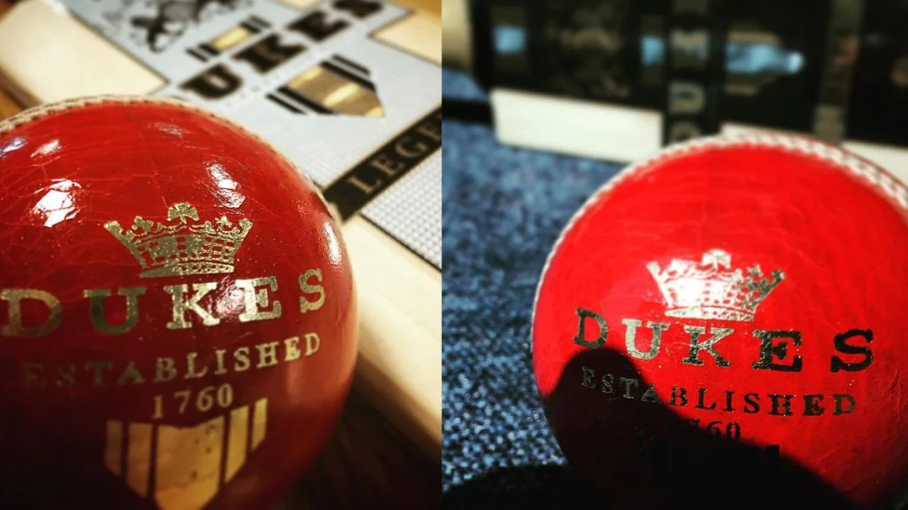Dukes red cricket ball (via Instagram)