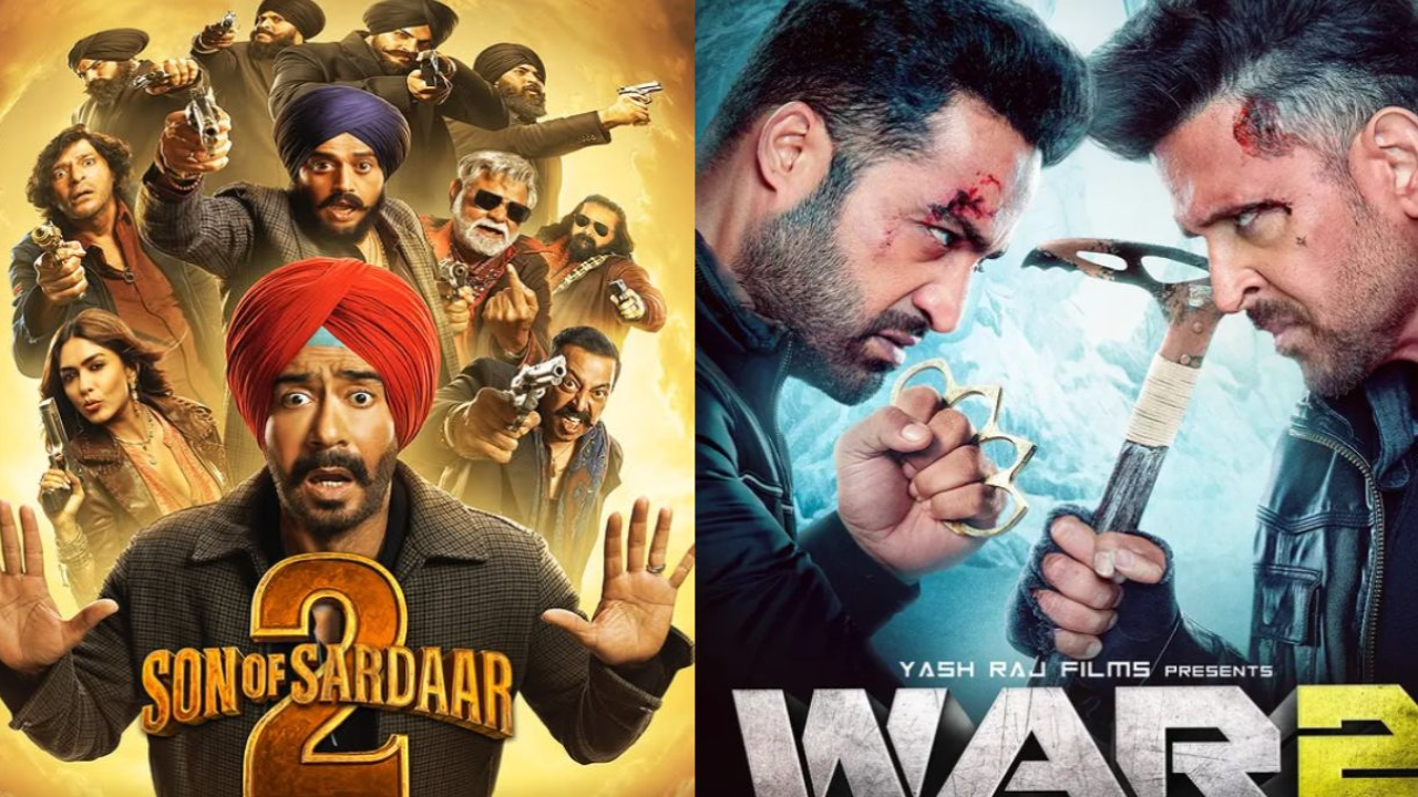 The opening day India collections of Son Of Sardaar 2, War 2, Dhadak 2, The Raja Saab and Dhurandhar. Photo credits: Ajay Devgn and Hrithik Roshan/Instagram Pinkvilla Predicts: The opening day India collections of Son Of Sardaar 2, War 2, Dhadak 2, The Raja Saab and Dhurandhar