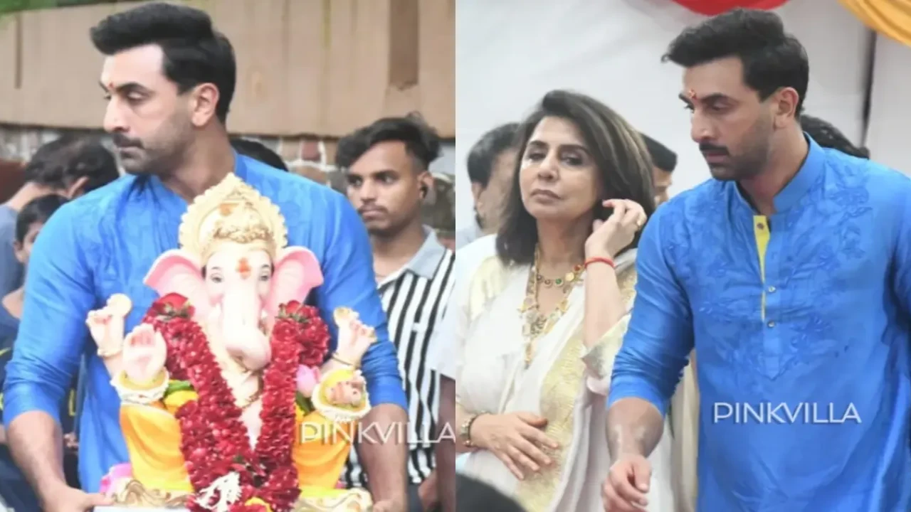 Ranbir Kapoor gets clicked with mom Neetu as they bid farewell to Bappa (PC: Pinkvilla) Ranbir Kapoor gets clicked with mom Neetu as they bid farewell to Bappa