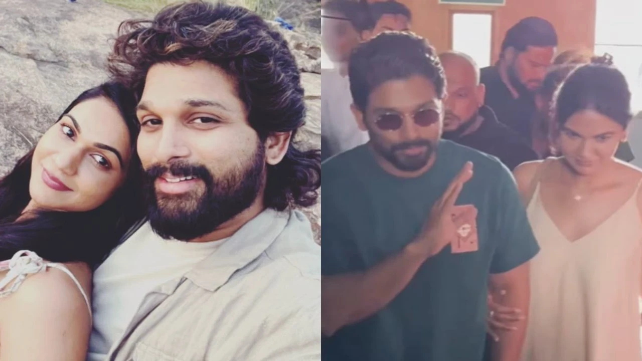 Allu Arjun walks hand-in-hand with wife Sneha Reddy in Mumbai amid Atlee's film shoot. Allu Arjun/Instagram, Pinkvilla South/Instagram Allu Arjun walks hand-in-hand with wife Sneha Reddy in Mumbai amid Atlee's film shoot