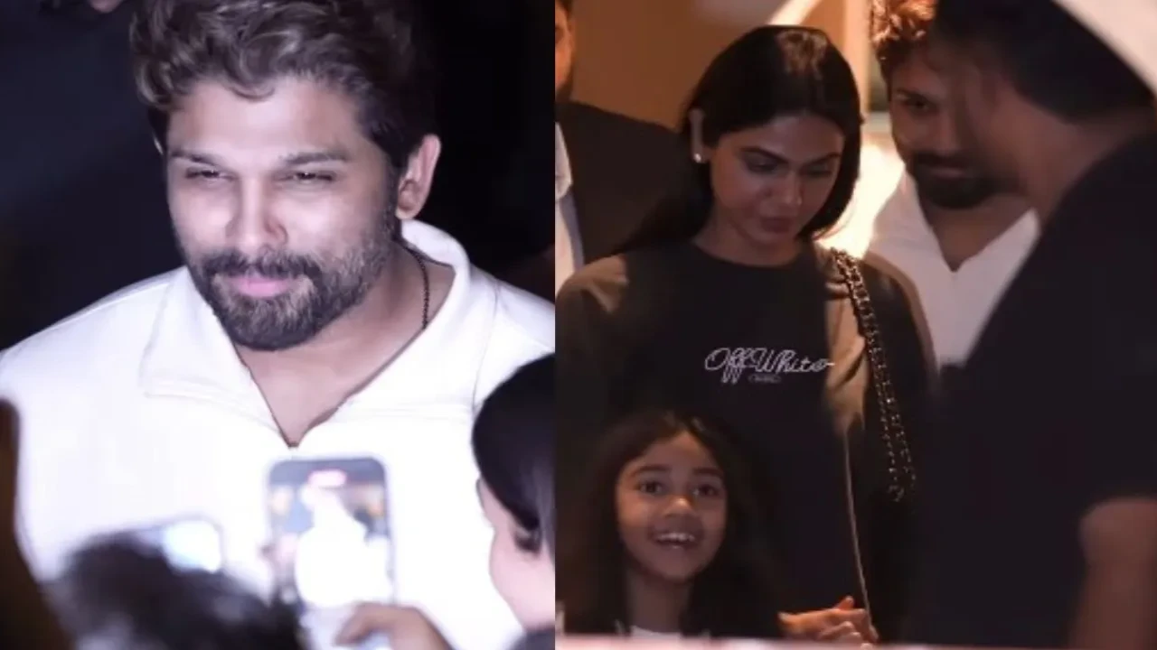 Allu Arjun steps out on dinner date with wife Sneha and kids, closes daughter's eyes to...
