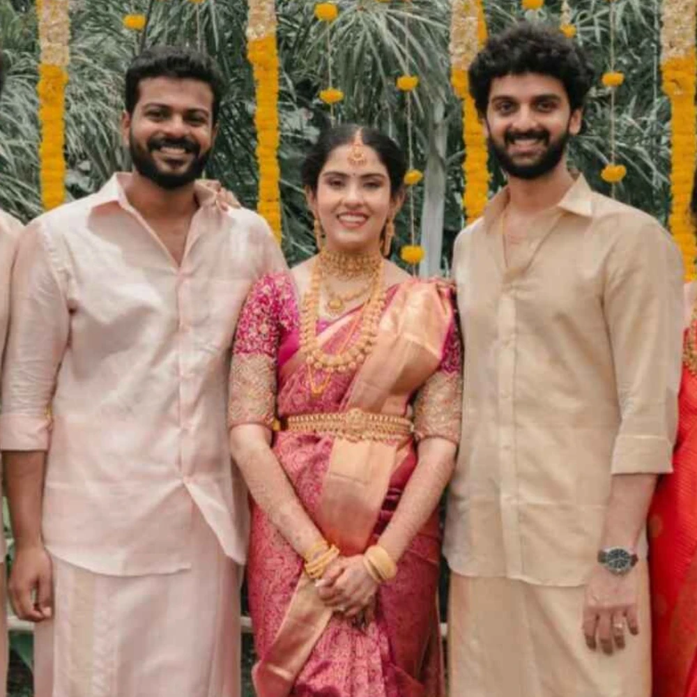 Actor Prem Kumar’s son Kaushik Sundaram ties the knot with Poojithaa in lavish ceremony, see PICS