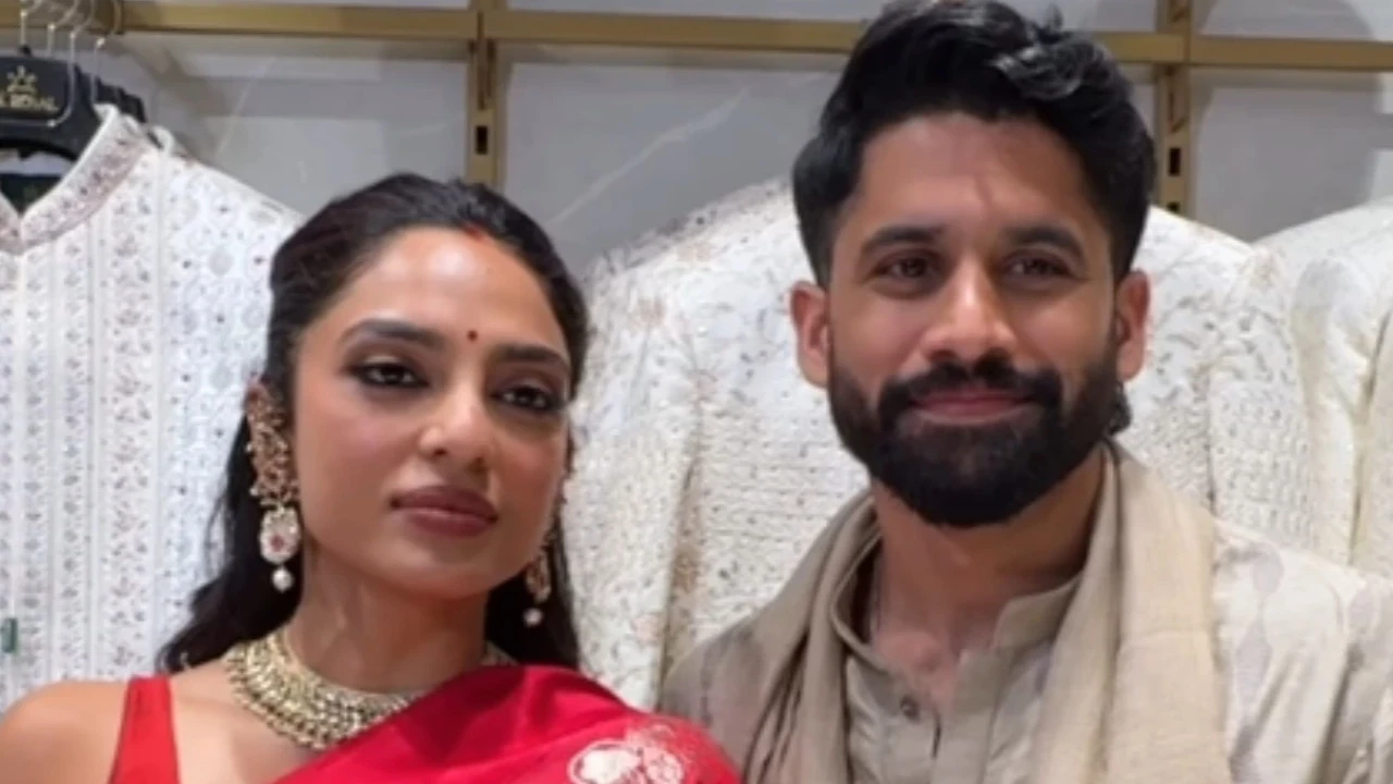 WATCH: Sobhita Dhulipala glows in bridal red saree and sindoor with Naga Chaitanya at an event