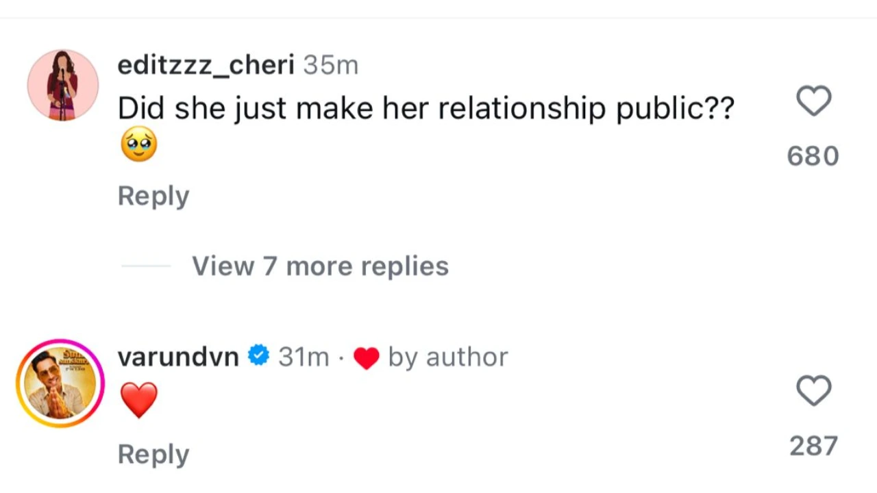 Varun Dhawan comments on Samantha Ruth Prabhu's post (PC: Instagram)