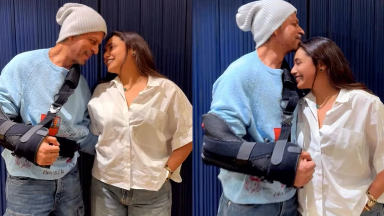 Picture Courtesy: Shah Rukh Khan Instagram Shah Rukh Khan kisses Rani Mukerjee on forehead and dances on a romantic song as they celebrate National Award win
