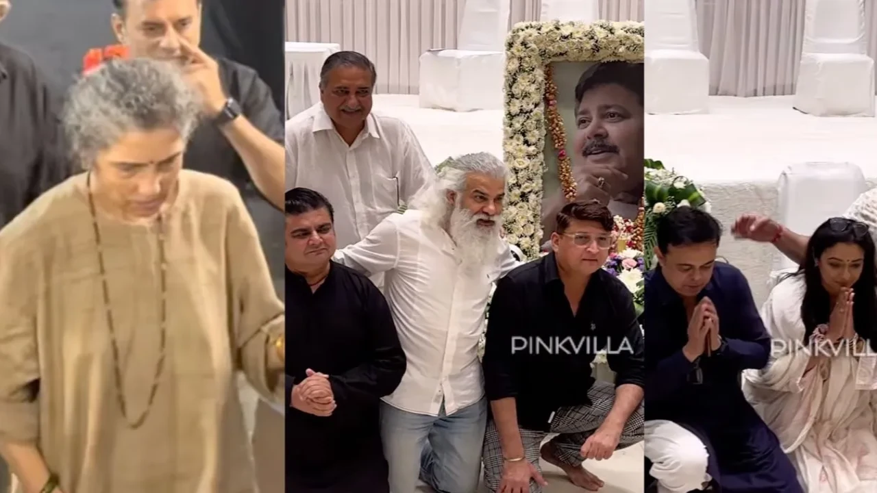 Satish Shah Prayer Meet: Late actor’s wife looks grief-stricken, Rupali Ganguly and Sarabhai vs Sarabhai cast pay last respects (Credits: Pinkvilla) Satish Shah Prayer Meet