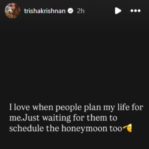 Trisha Krishnan Instagram story (PC: Trisha Krishnan, Instagram)
