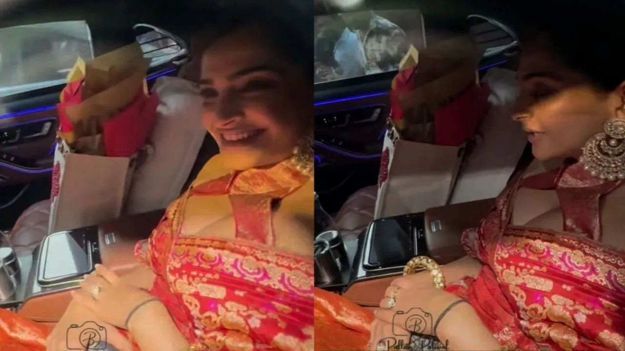 Mom-to-be Sonam Kapoor hides baby bump as she arrives for Karva Chauth celebrations, looks stunning in red zari saree (Credits: Pinkvilla) Sonam Kapoor