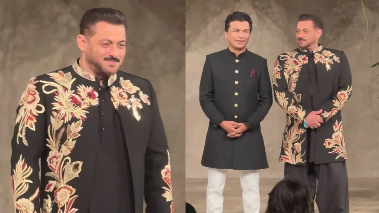 Salman Khan's aura is unmatchable in black sherwani as he turns showstopper for designer Vikram Phadnis (Credits: Pinkvilla) Salman Khan